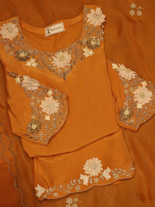 Pumpkin orange kurta sharara with dupatta