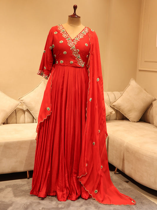 Red anarkali gown with dupatta