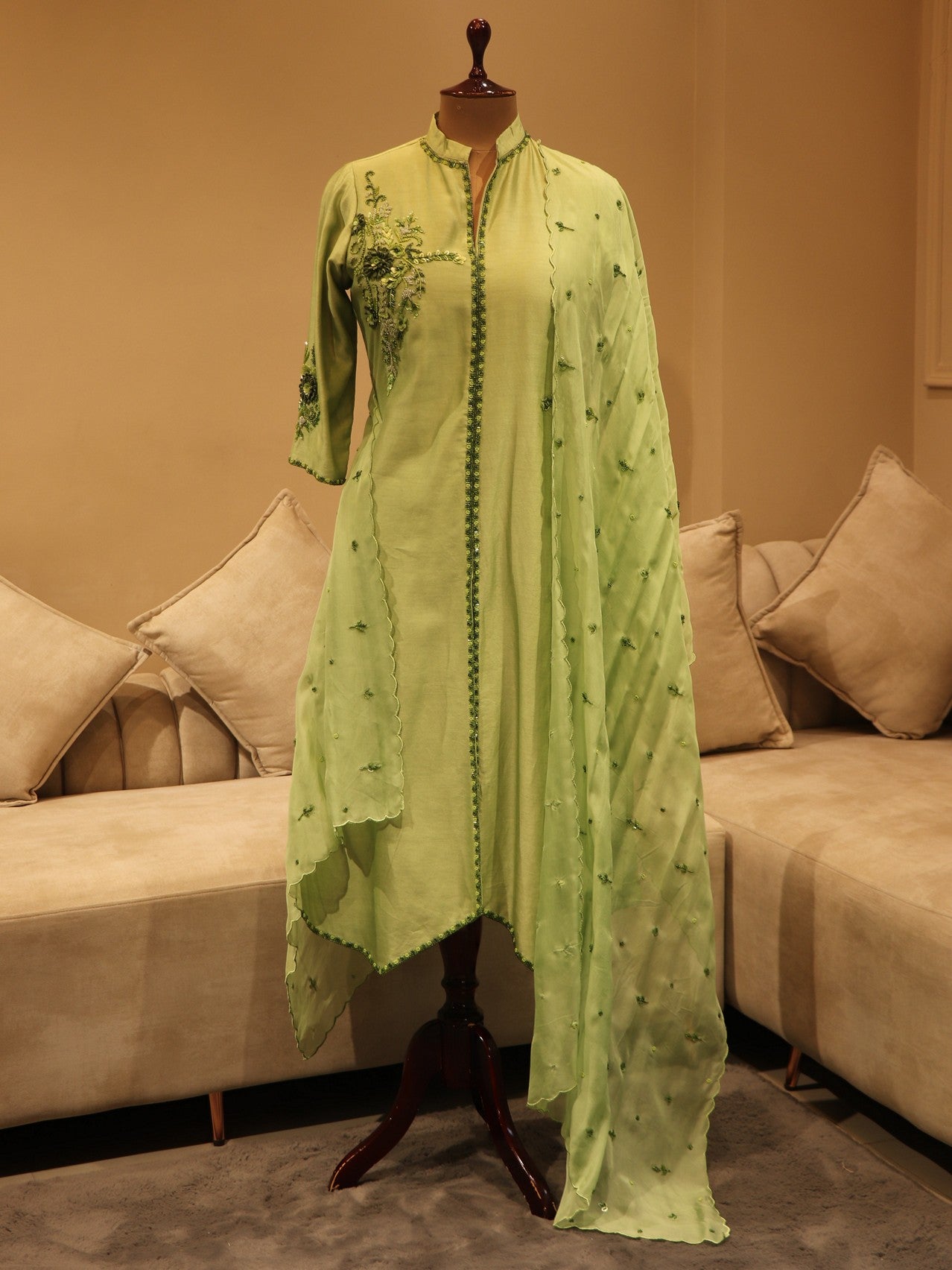 Mint green kurta pants dupatta