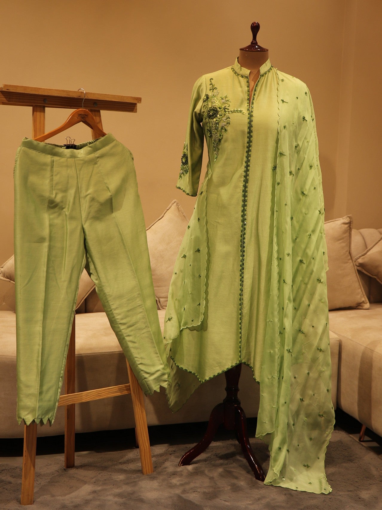 Mint green kurta pants dupatta