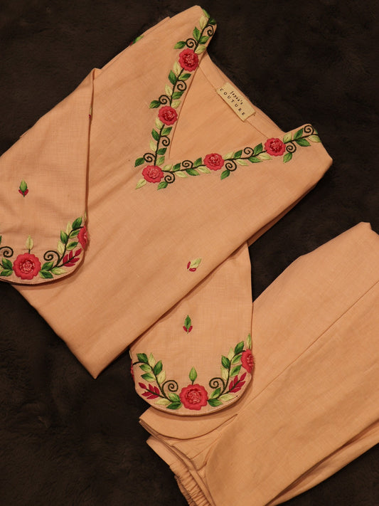 Peach cotton kurta pants