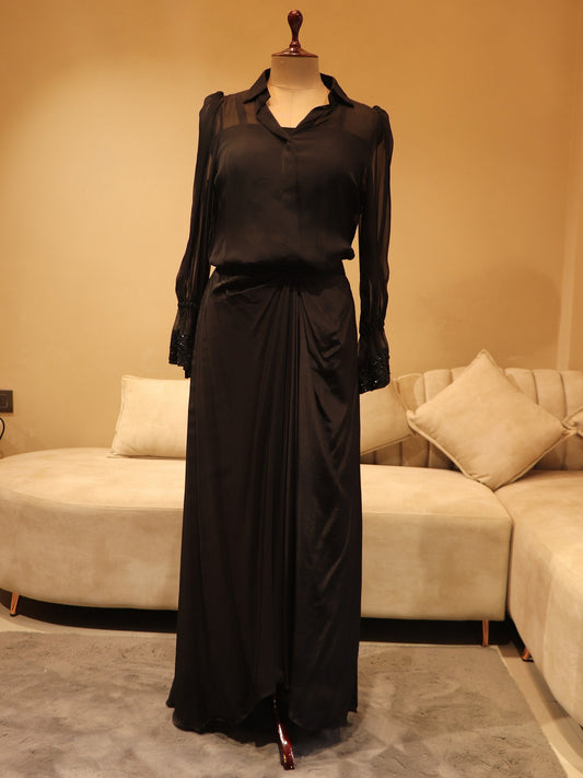 Z black top with drape skirt