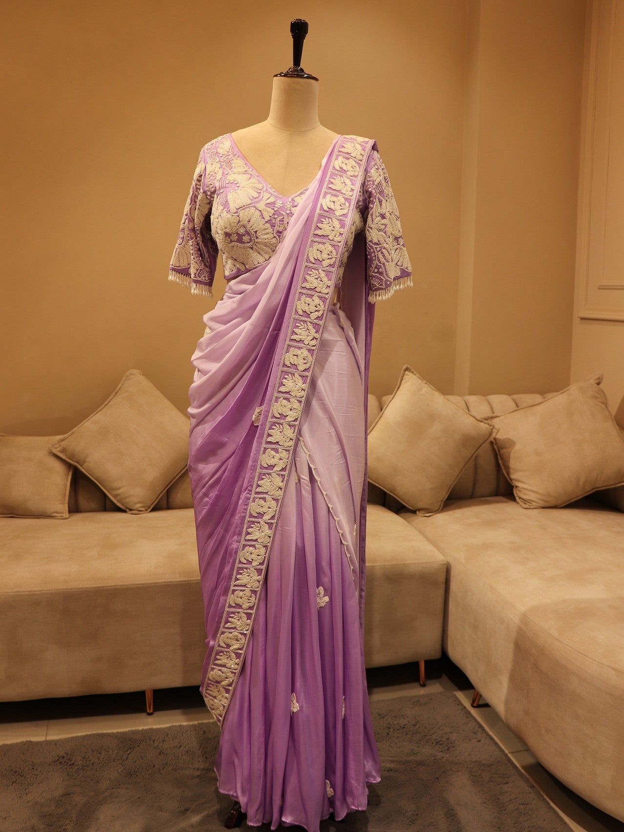 Lilac shaded drape saree with plazo