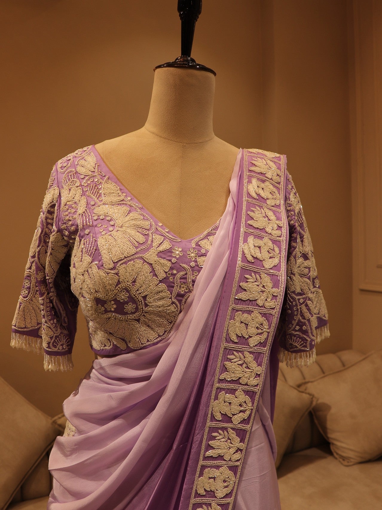 Lilac shaded drape saree with plazo