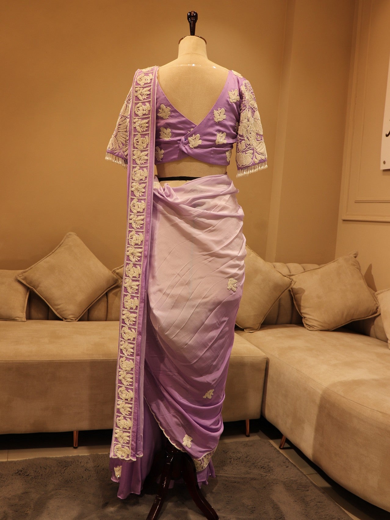 Lilac shaded drape saree with plazo