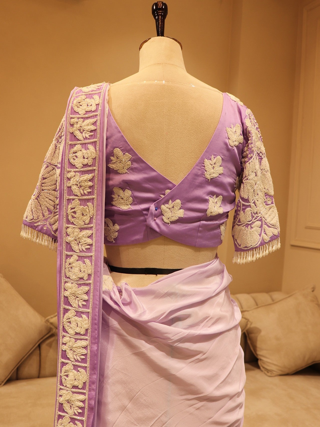 Lilac shaded drape saree with plazo