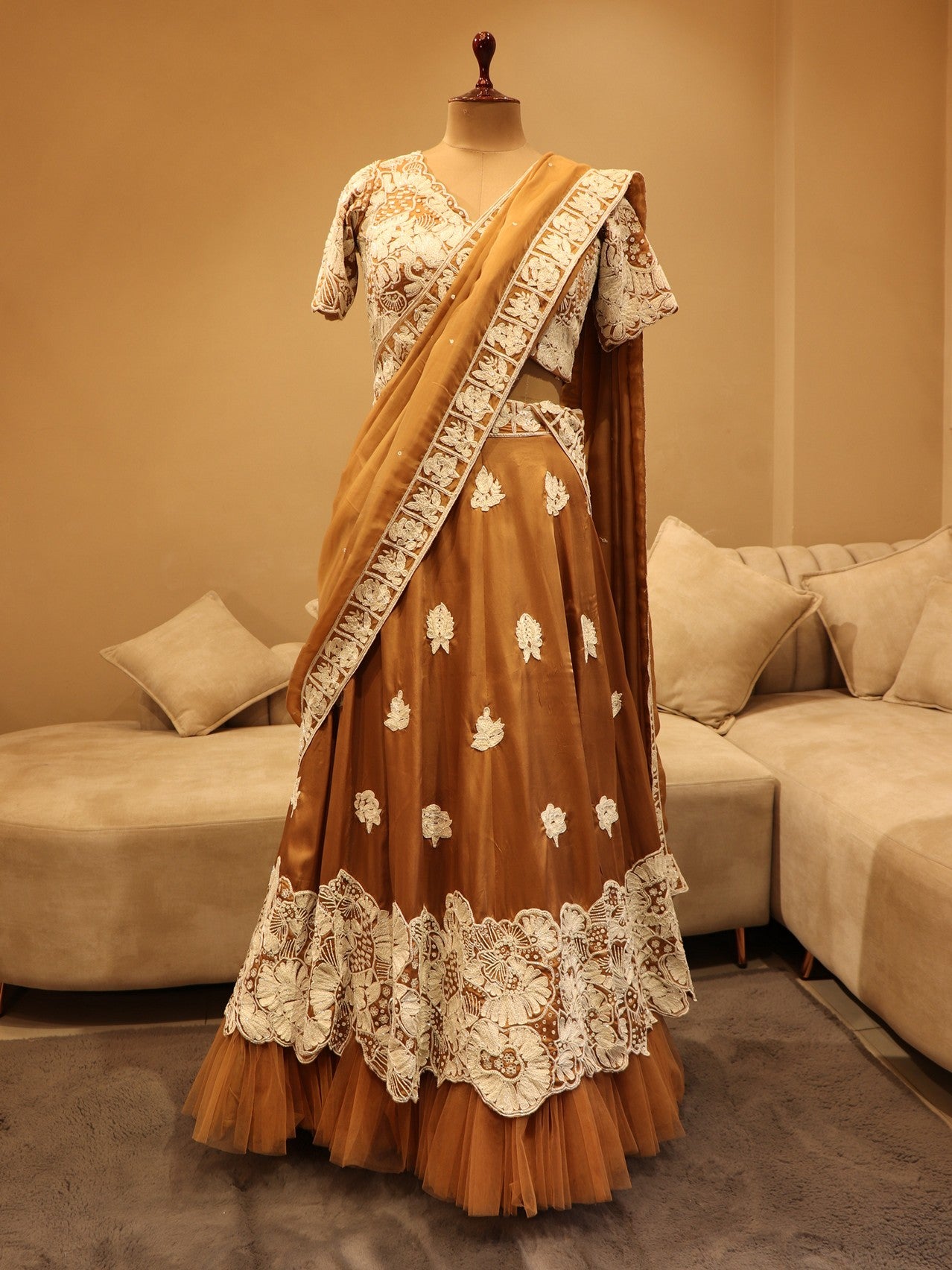 Ginger bread brown embroidered lehenga set