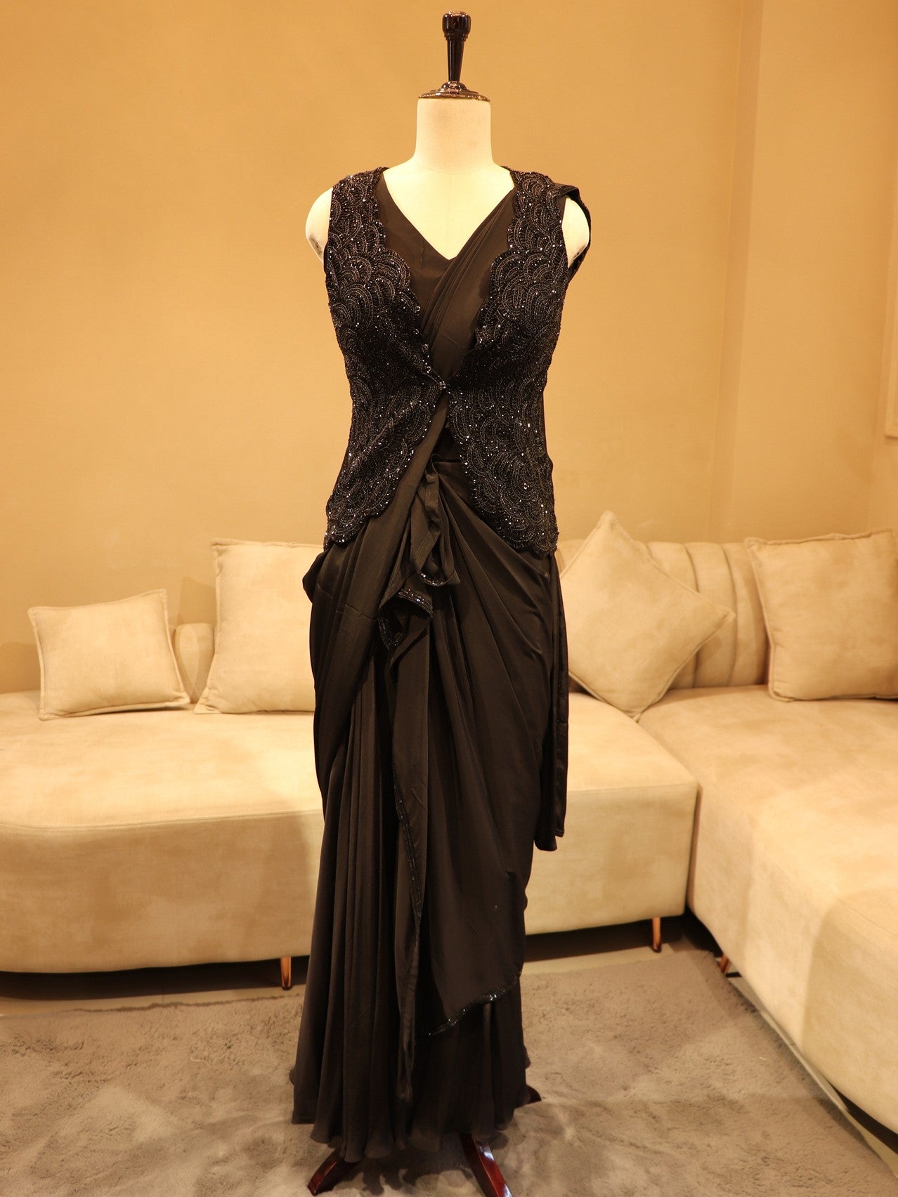 Black drape saree with shrug