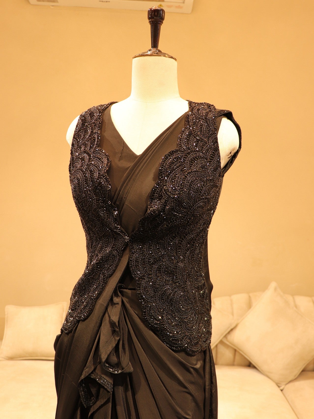 Black drape saree with shrug