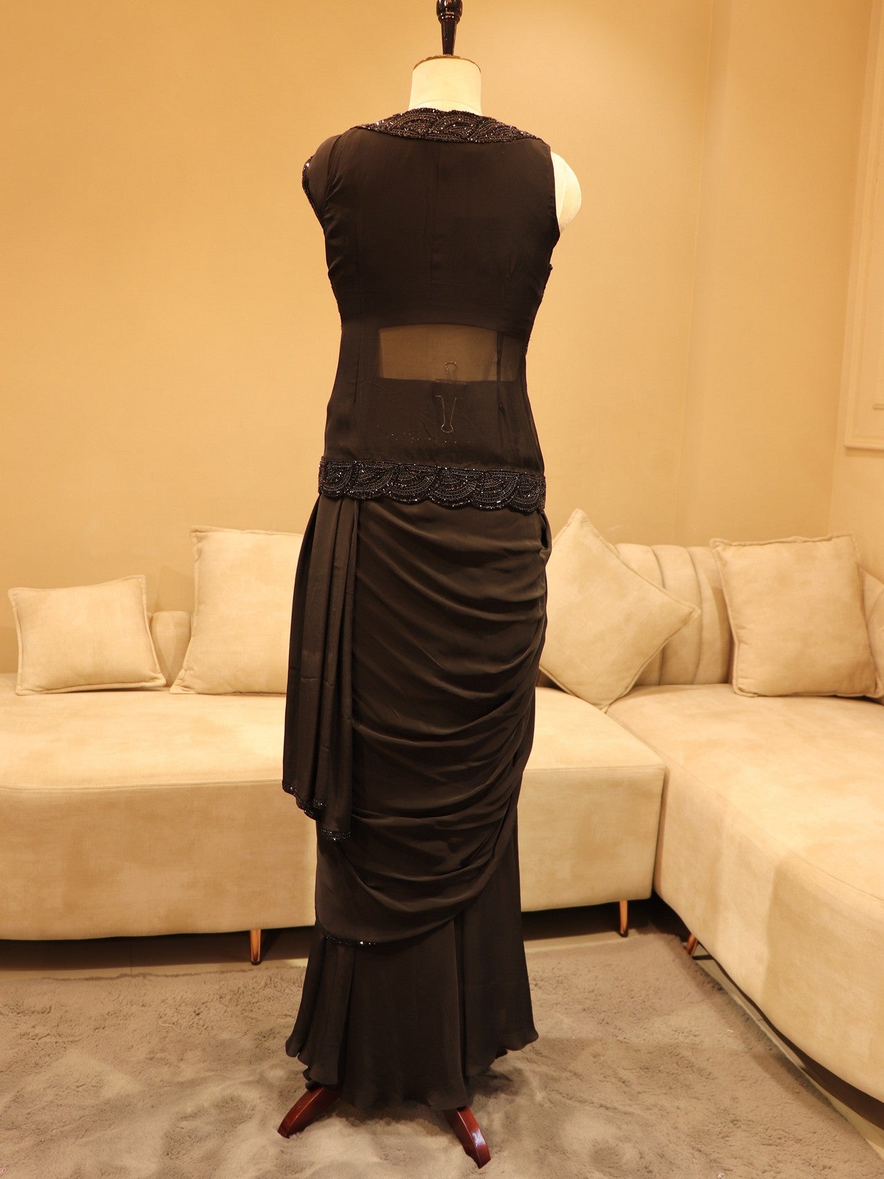 Black drape saree with shrug