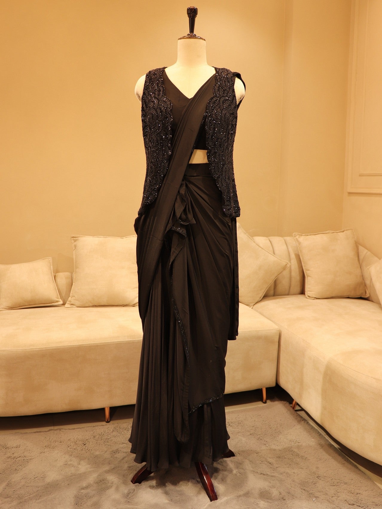 Black drape saree with shrug