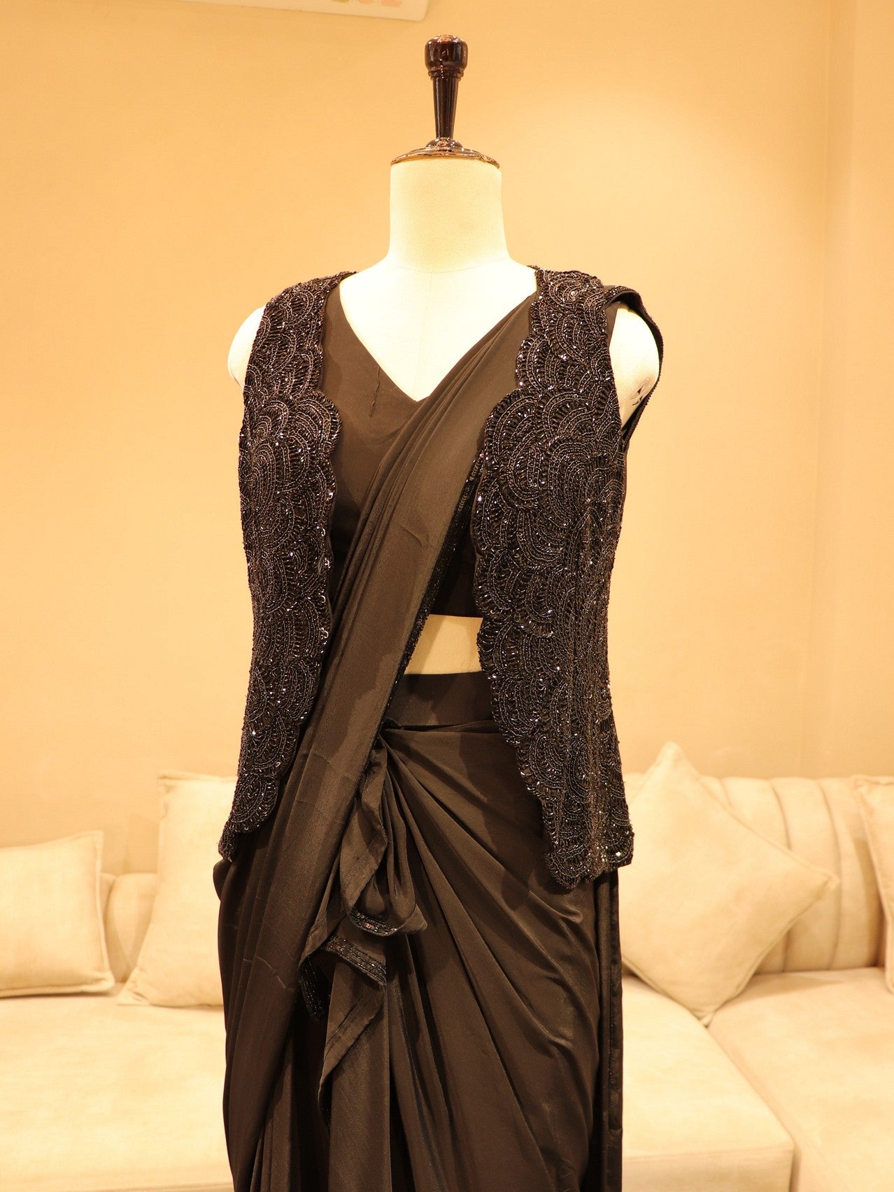 Black drape saree with shrug