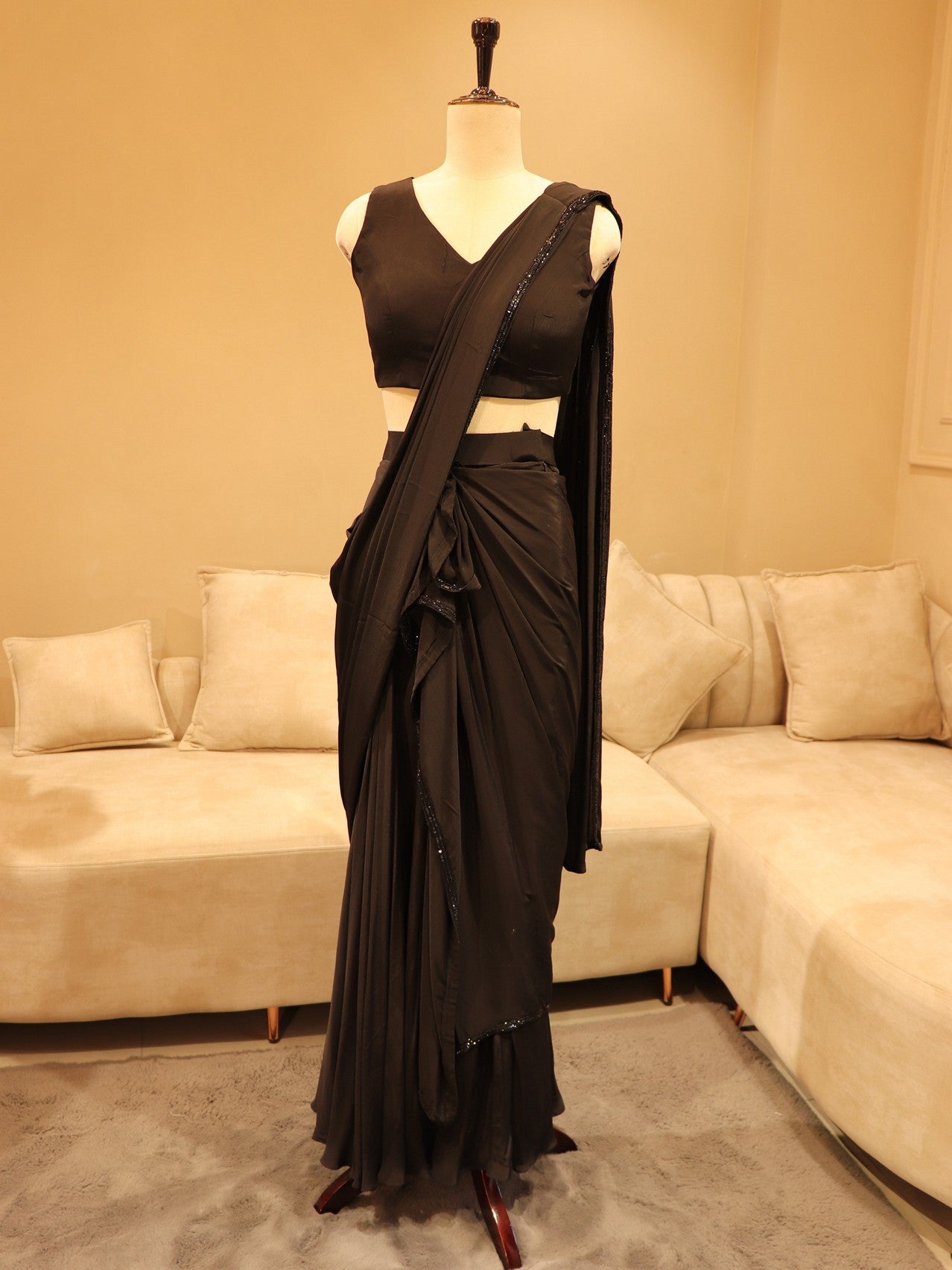 Black drape saree with shrug