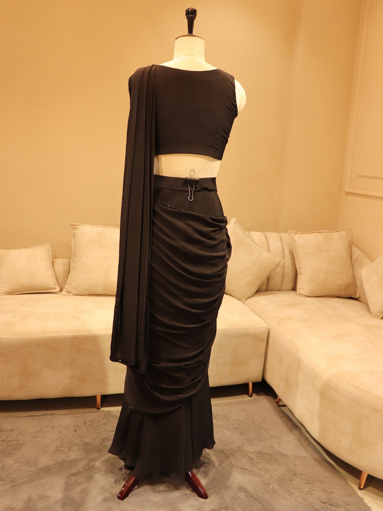 Black drape saree with shrug