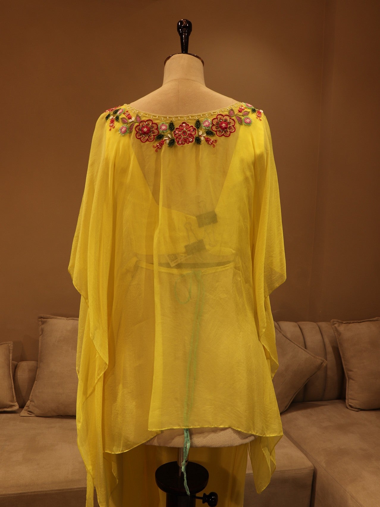 Lemon yellow crop top cape and plazo