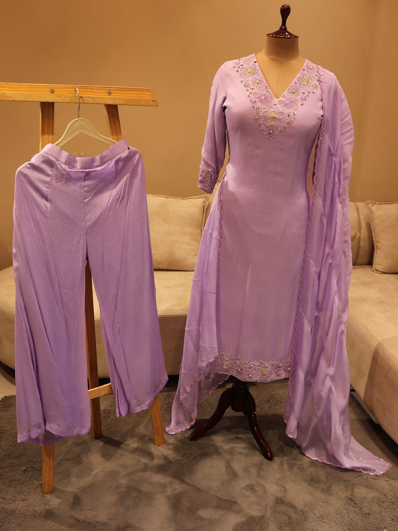 Lavander kurta with pants and dupatta