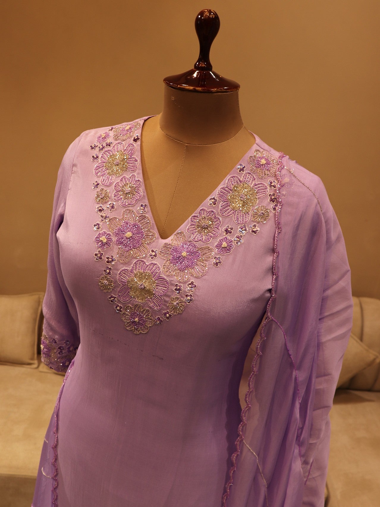 Lavander kurta with pants and dupatta