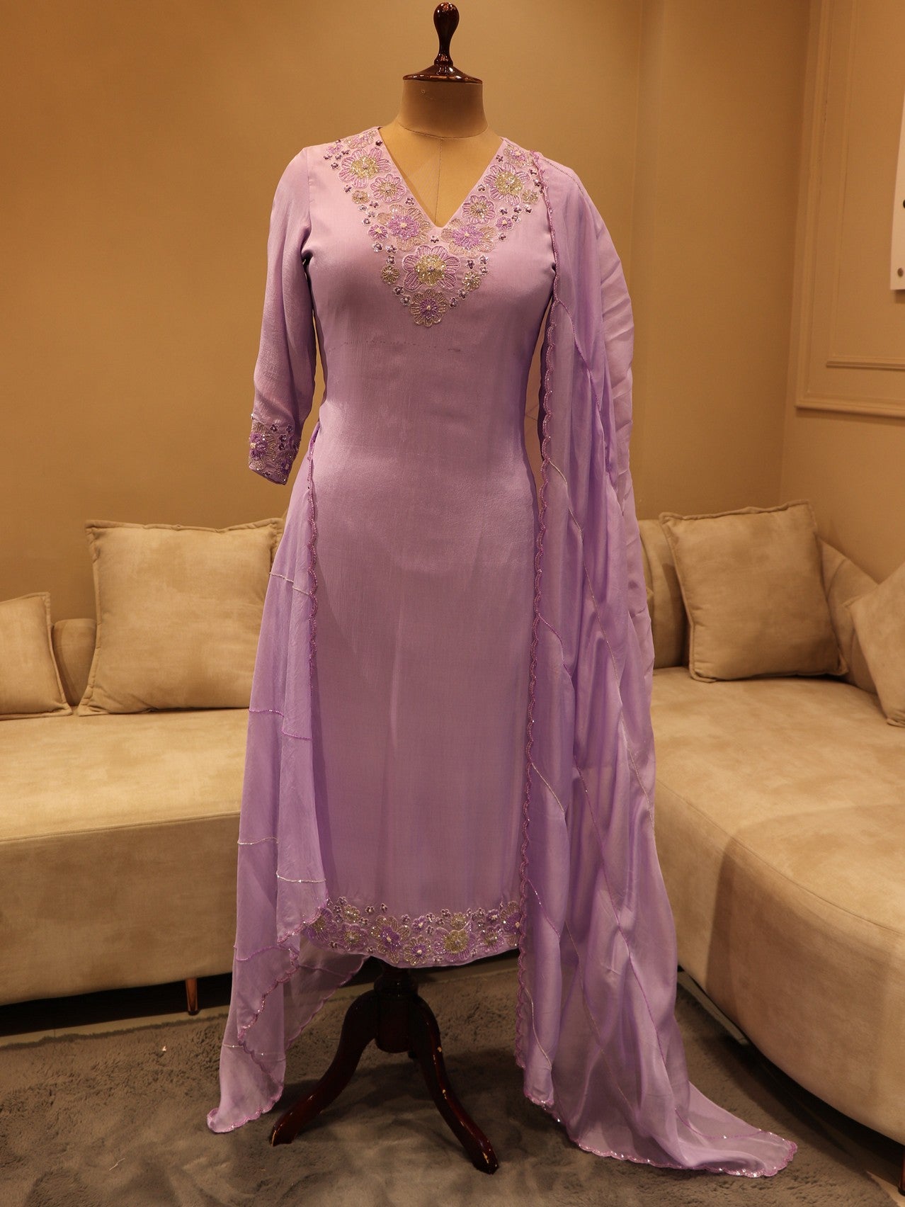 Lavander kurta with pants and dupatta