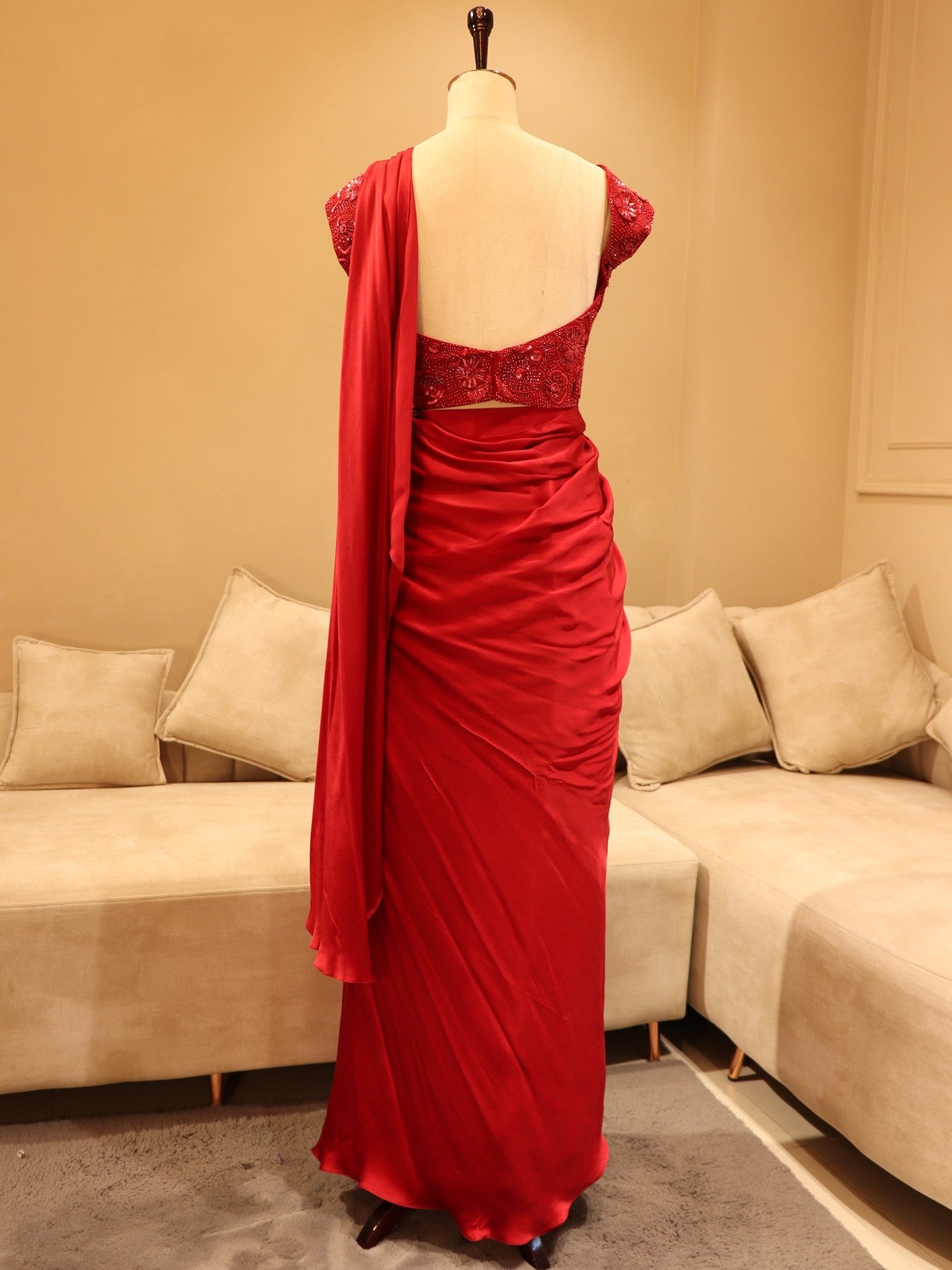 Hot red pre drape saree