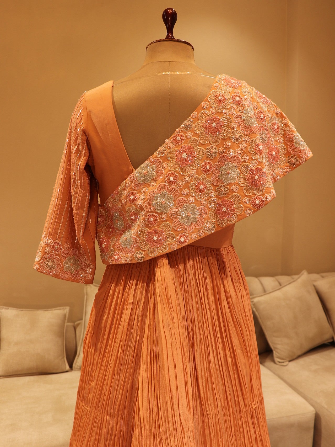 Rose gold peach drape gown