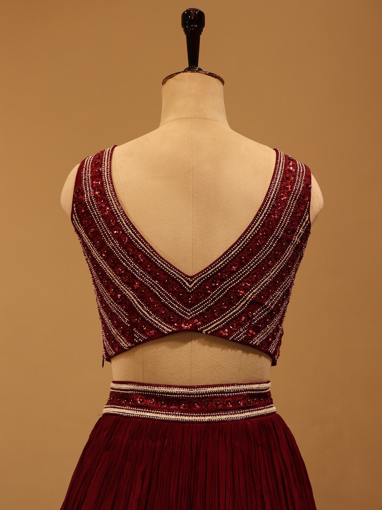 Maroon crop top with skirt