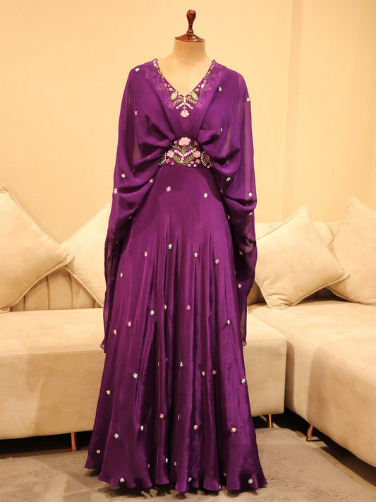 Dark purple drape gown