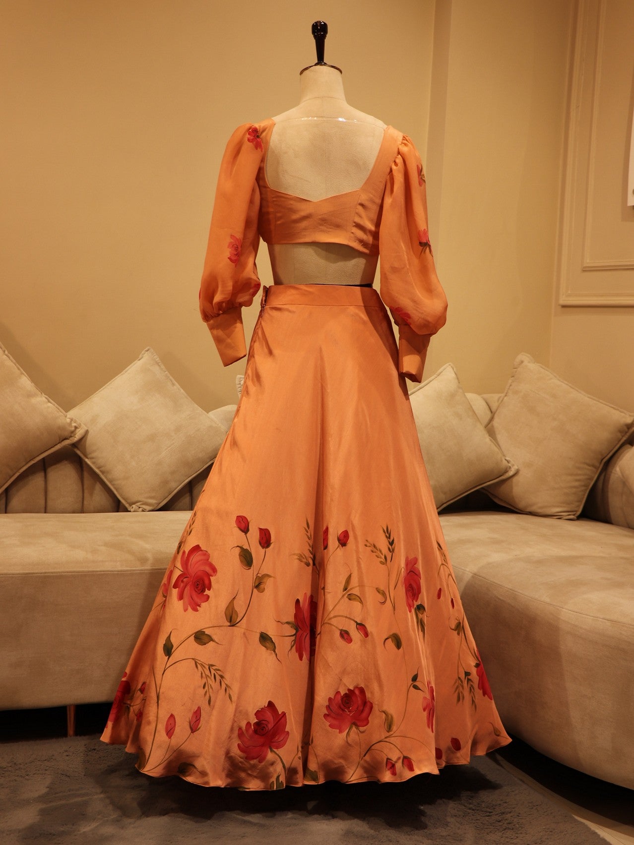 Rose gold peach hand painted crop top with skirt