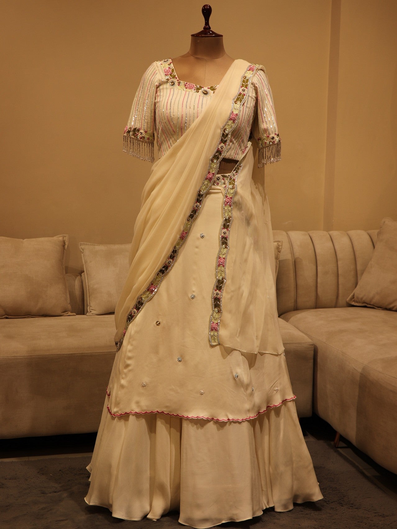 Pearl white lehenga set