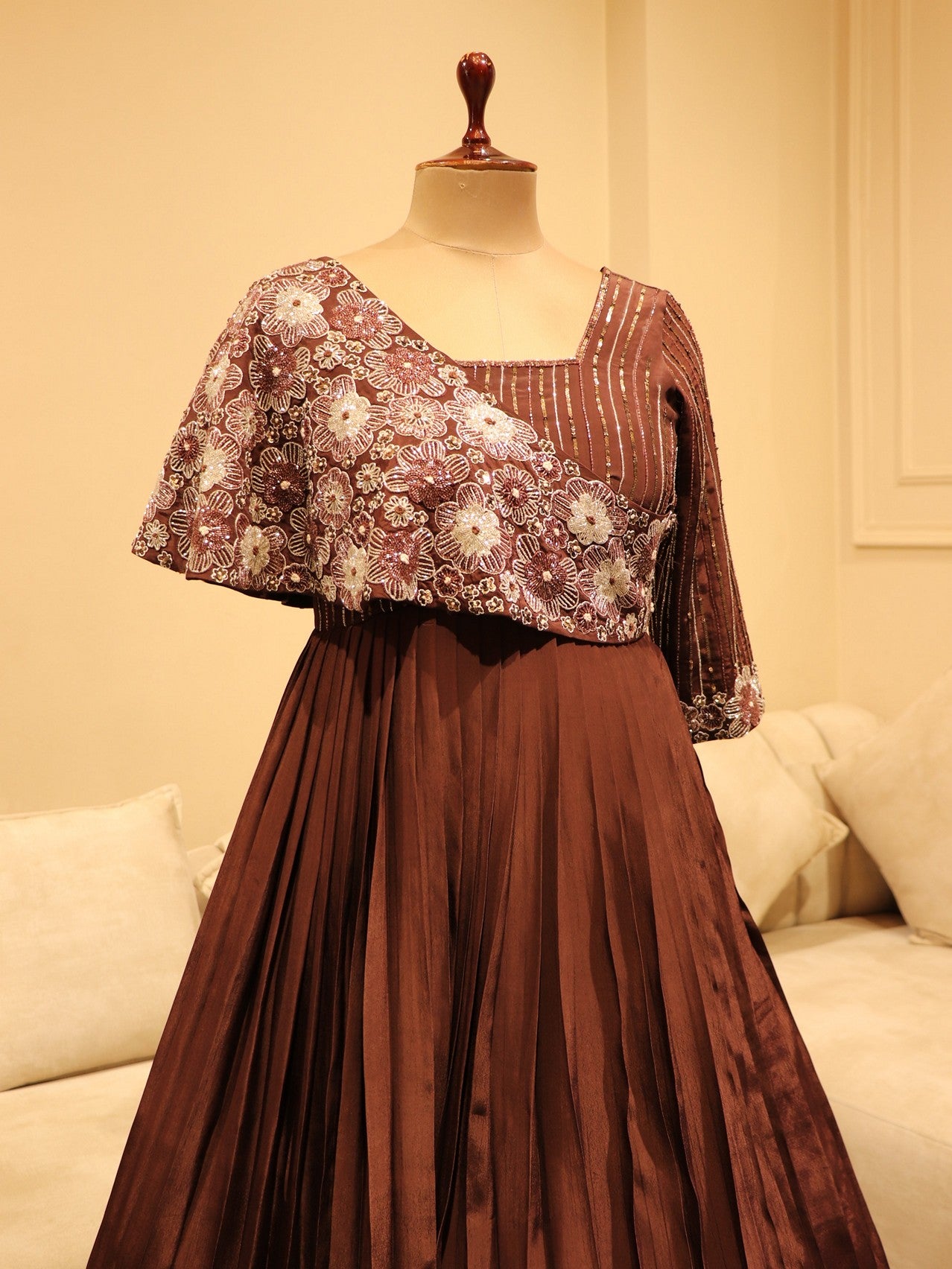 Cherry wood brown drape gown