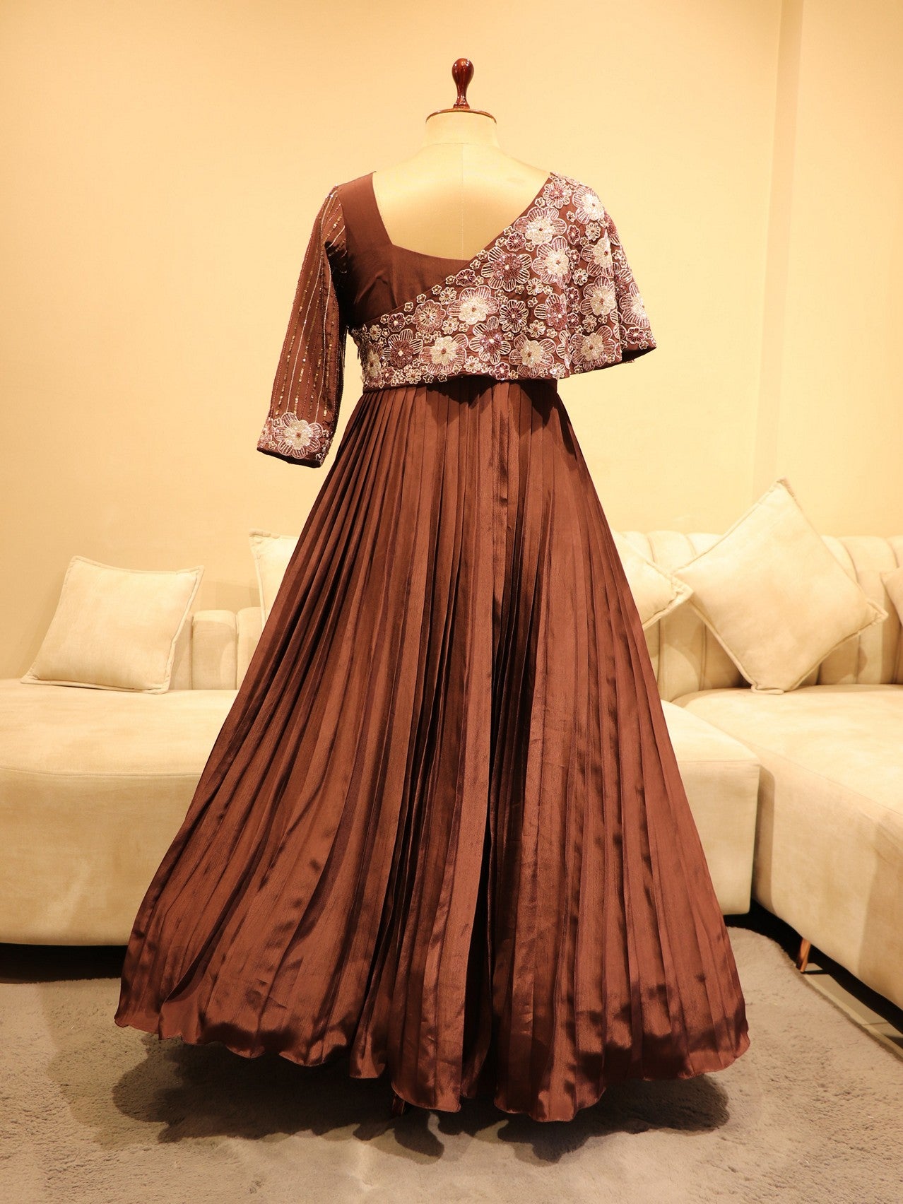 Cherry wood brown drape gown