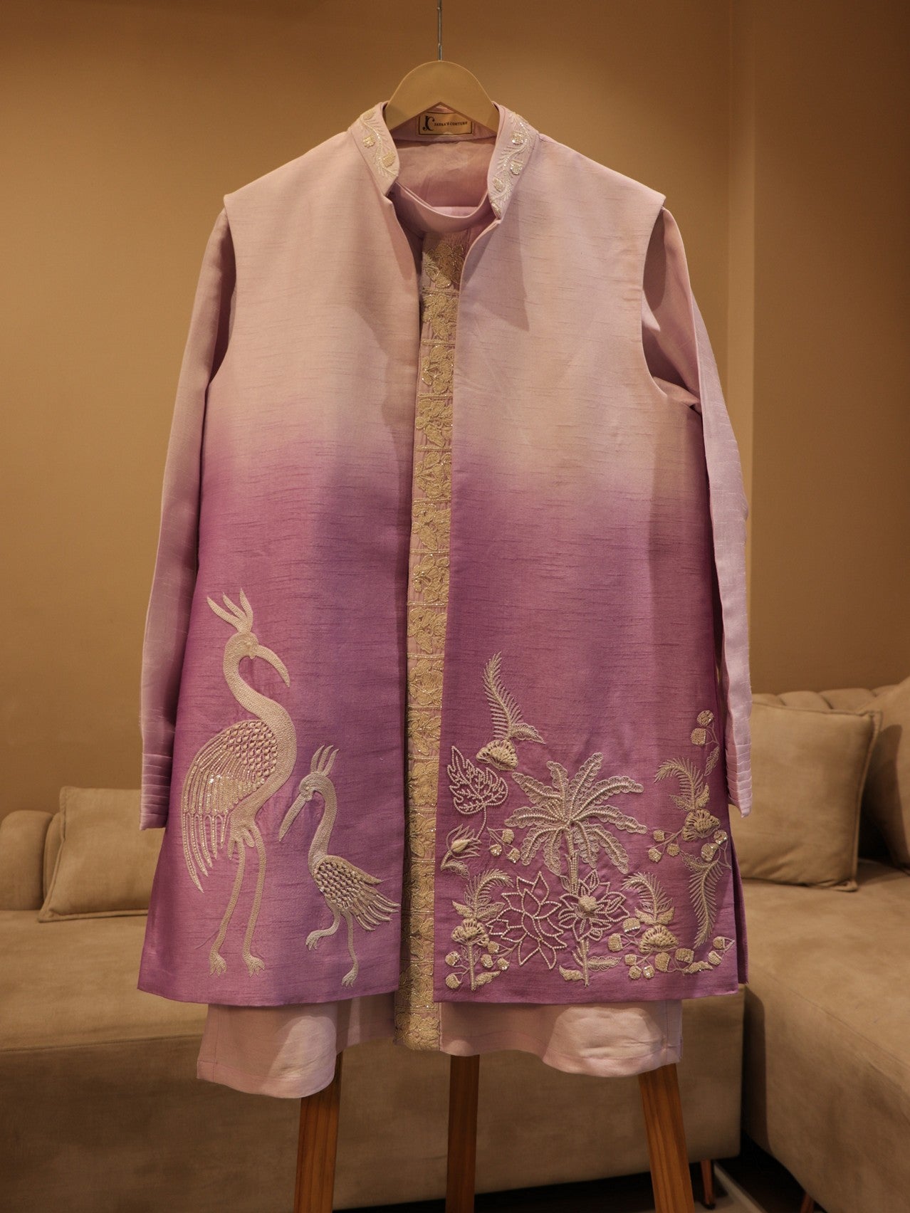 Lavander lilac shaded mens indo western set