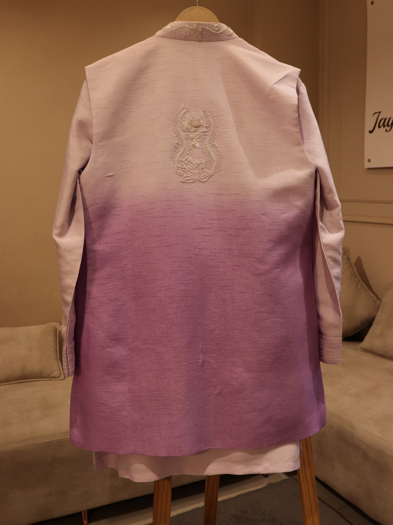 Lavander lilac shaded mens indo western set