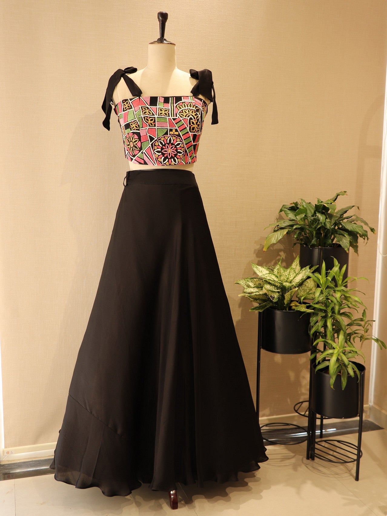 Black crop top with skirt