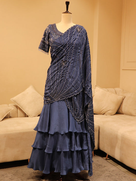 navy blue drape dress