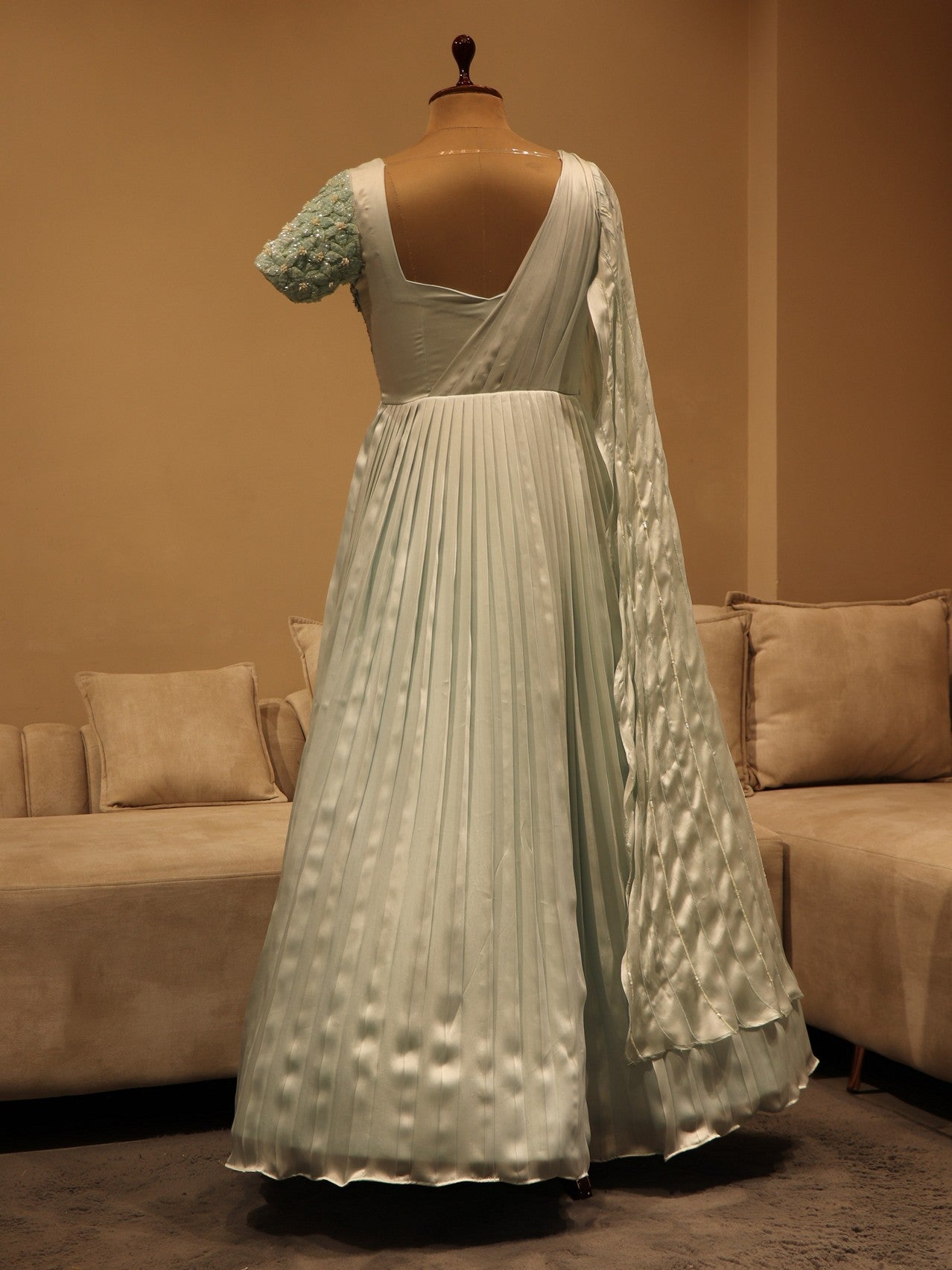 Powder blue 3D gown with long sleeves