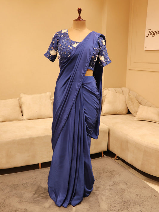 Royal blue pre drape saree