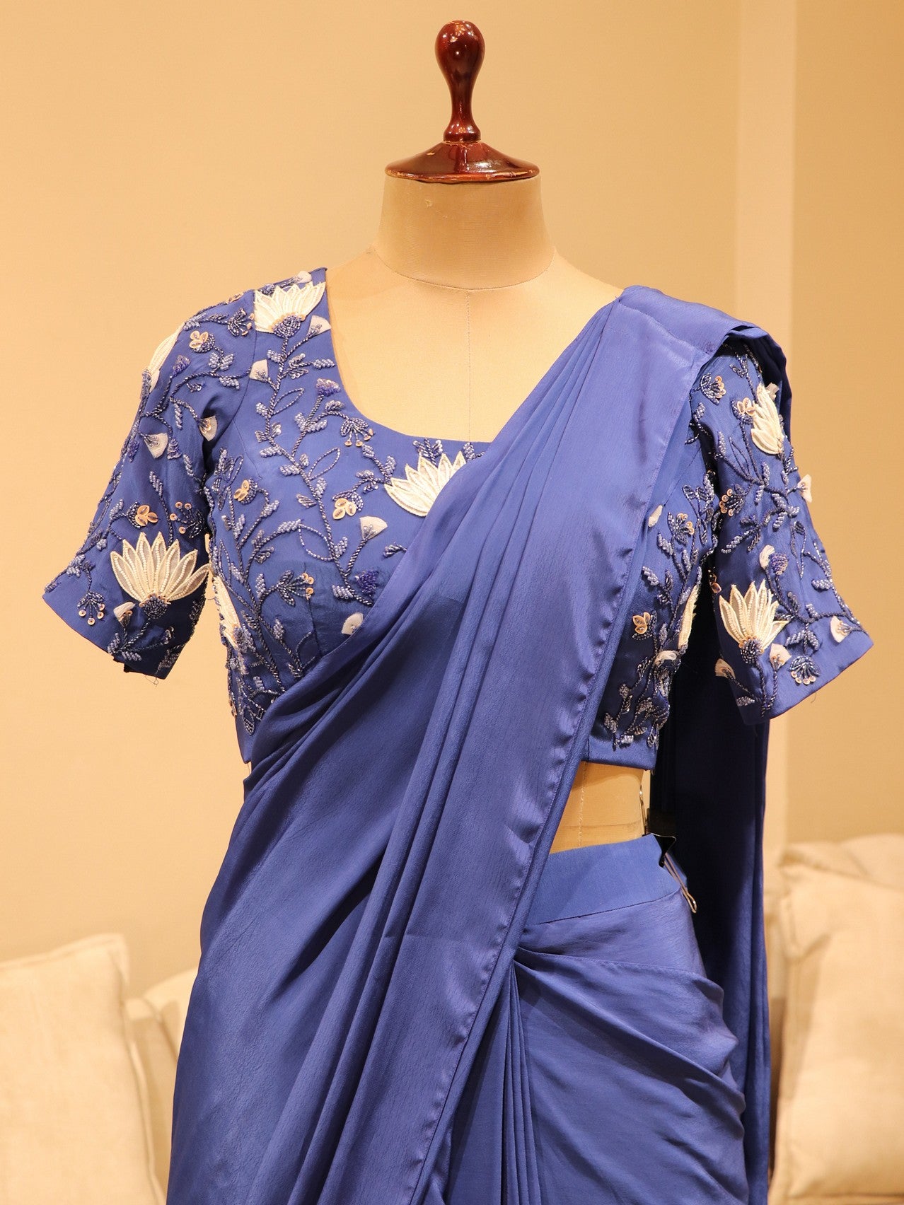 Royal blue pre drape saree