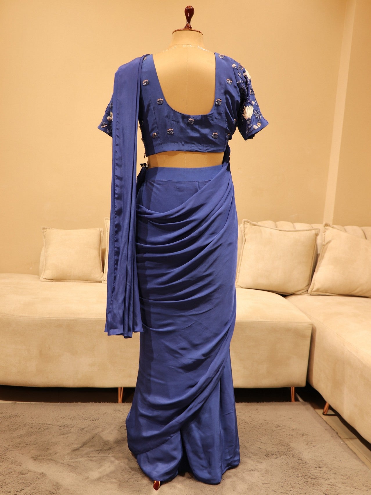 Royal blue pre drape saree