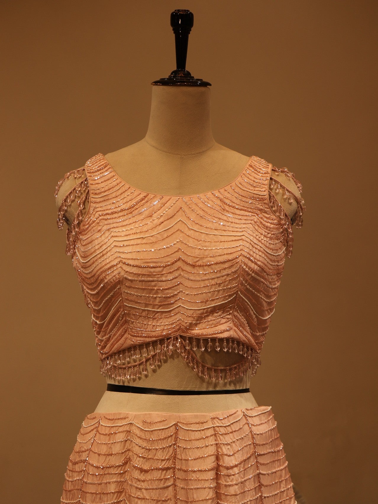 Peach crop top with fish cut skirt