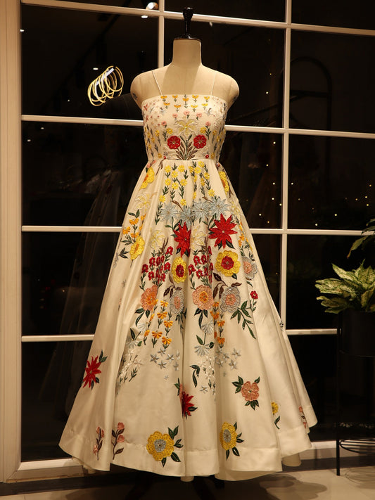 Off white embroidered ball gown