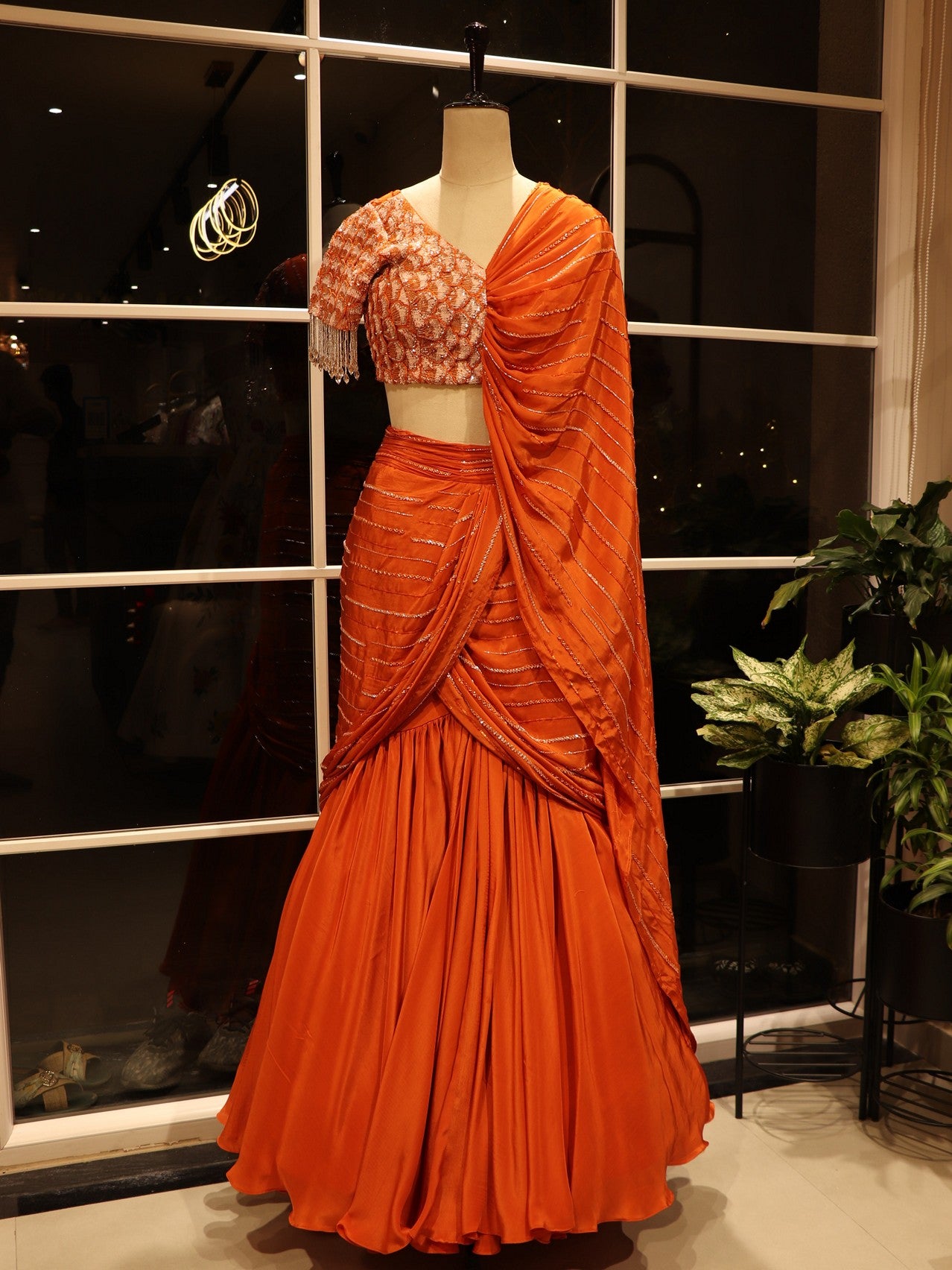 Rust orange 3D lehenga set