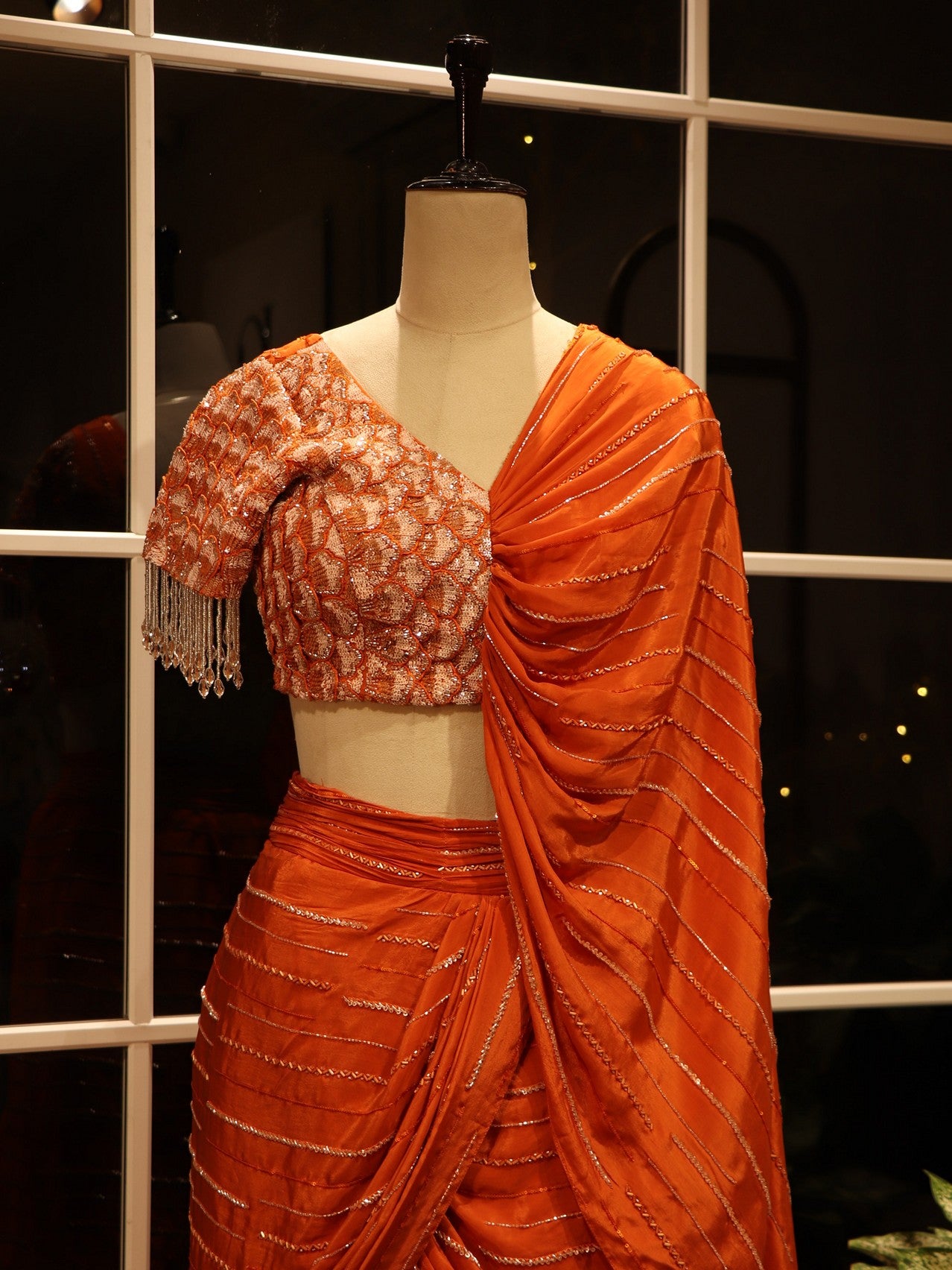 Rust orange 3D lehenga set