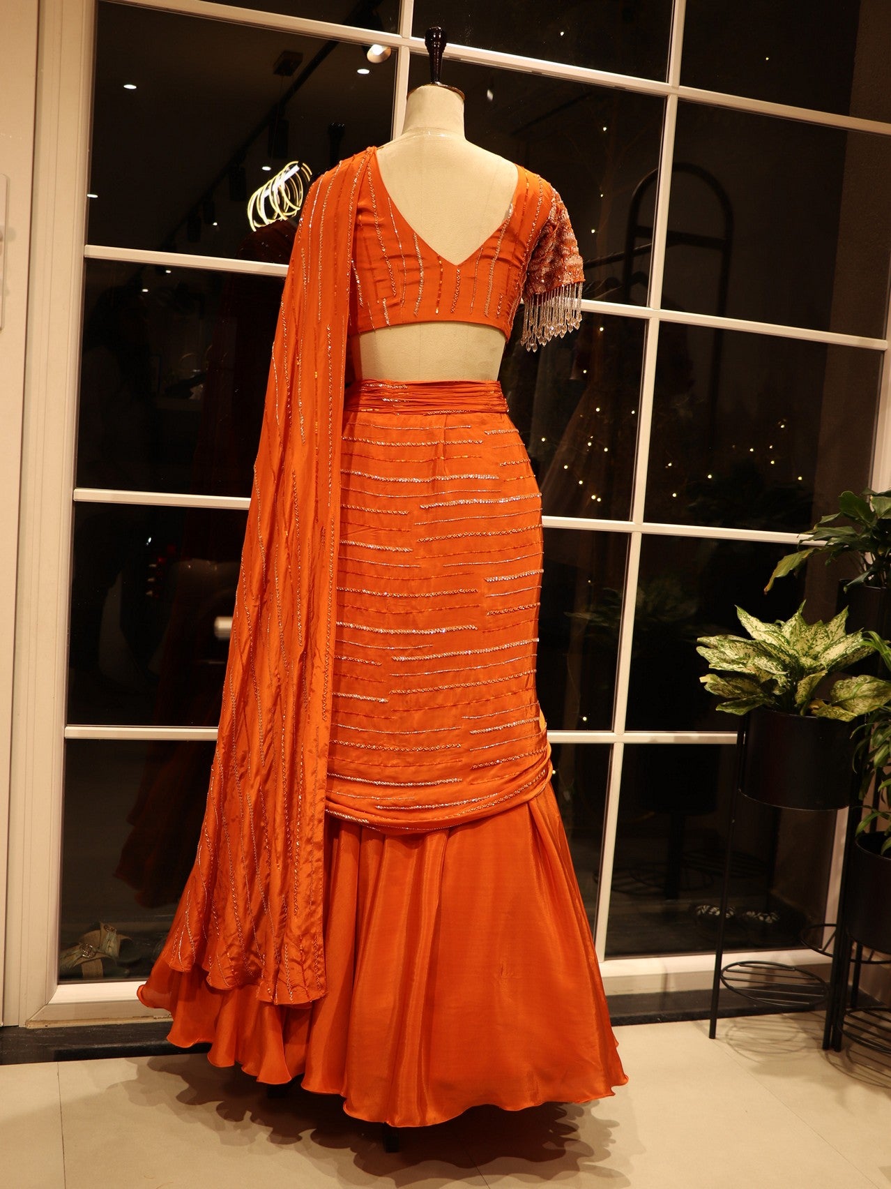 Rust orange 3D lehenga set