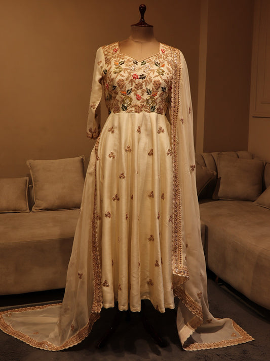 Off white anarkali with dupatta