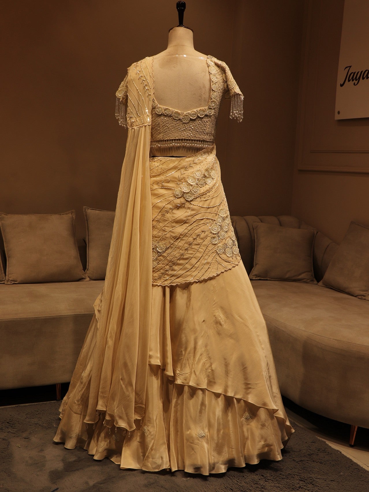 Pearl white embroidered lehenga set