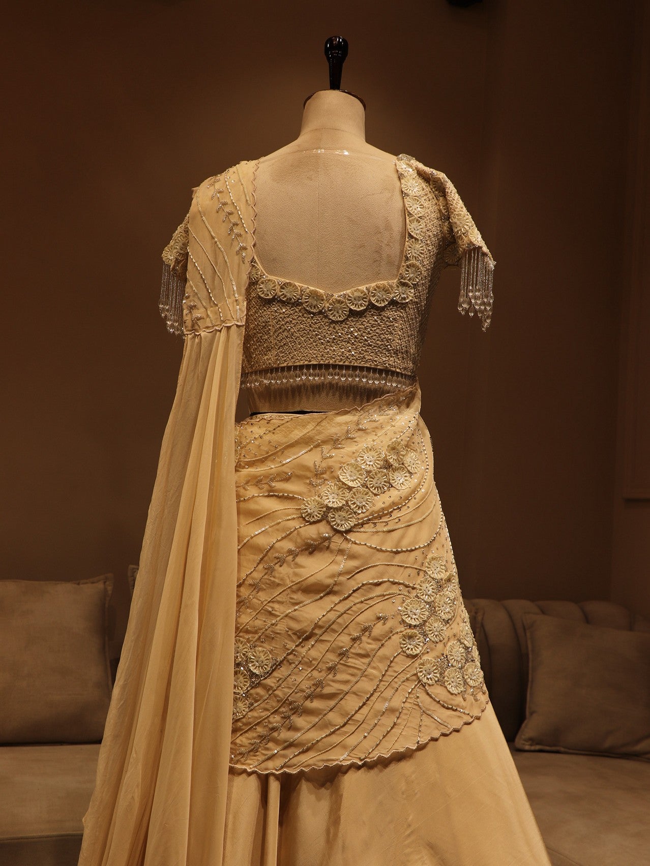 Pearl white embroidered lehenga set