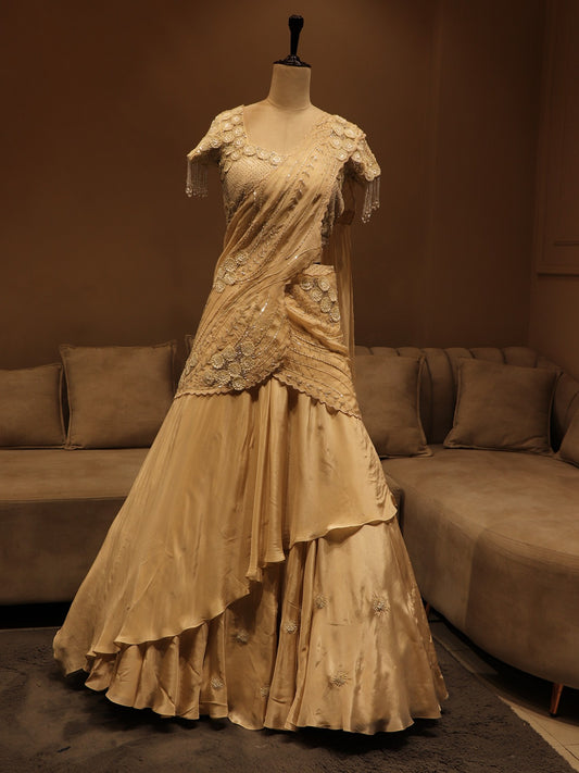 Pearl white embroidered lehenga set