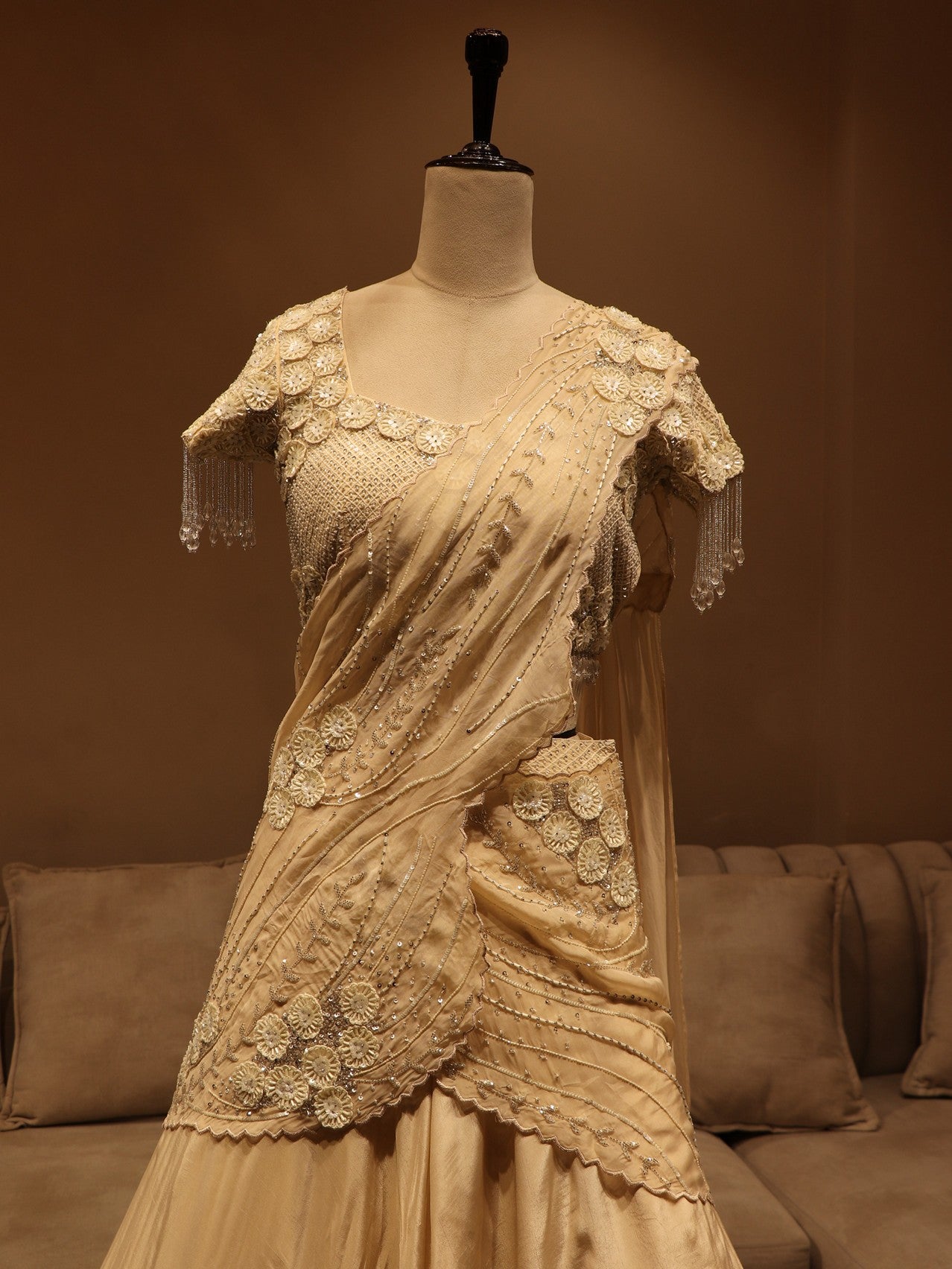 Pearl white embroidered lehenga set