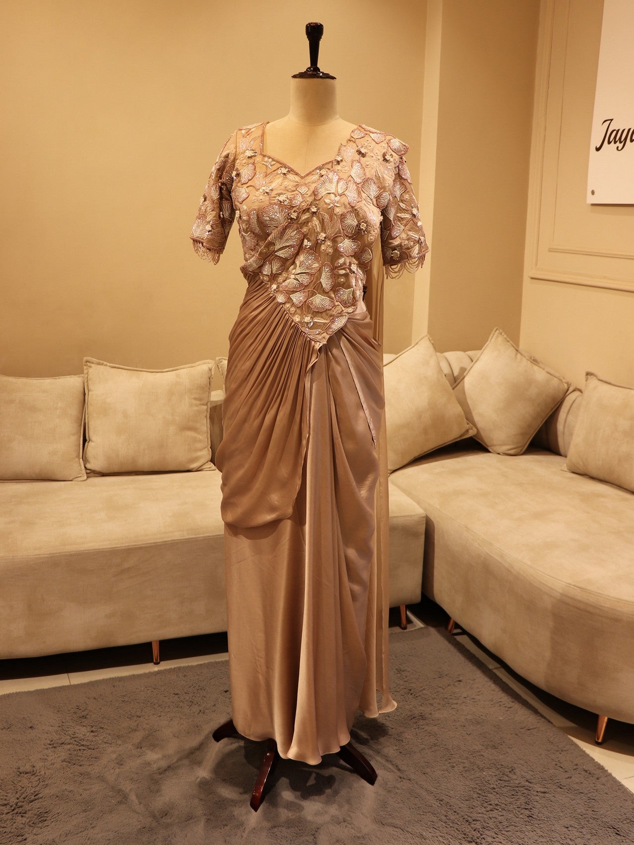 Rose gold beige drape saree