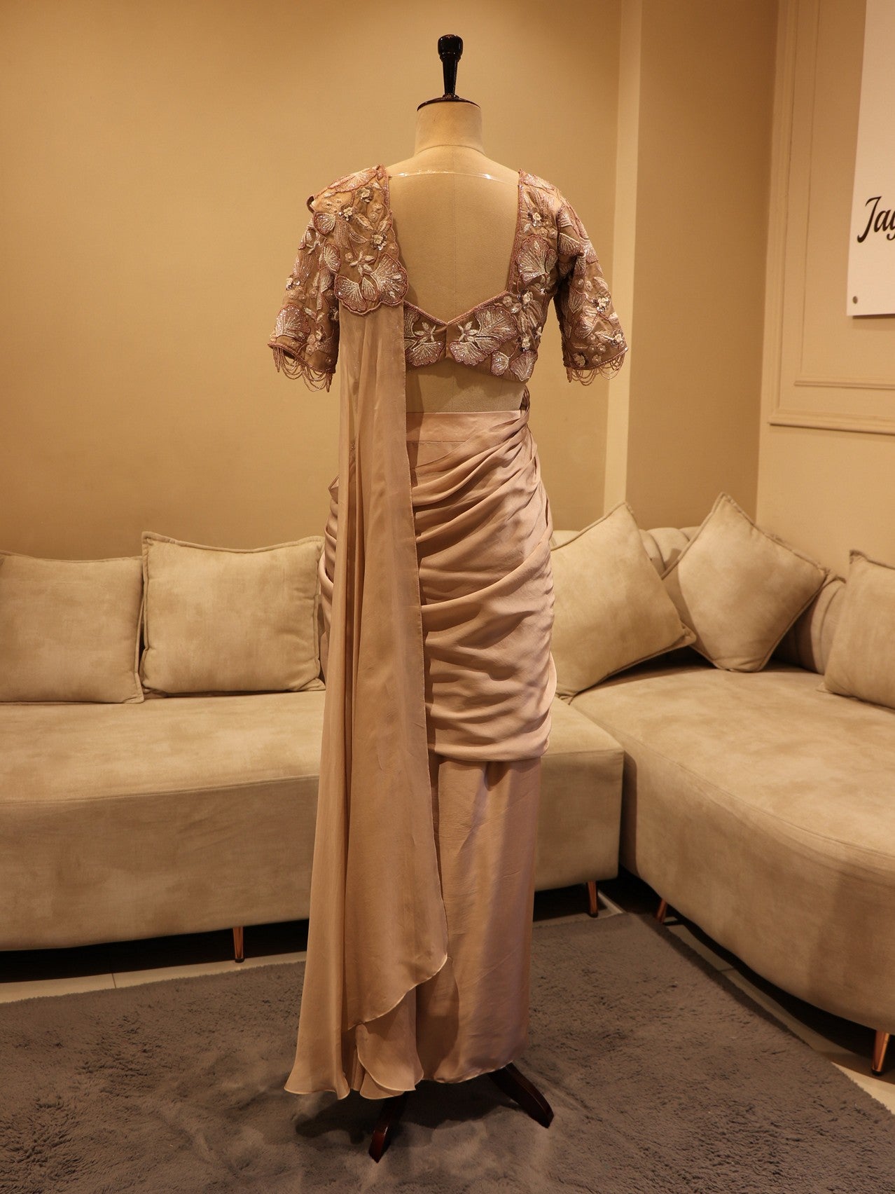 Rose gold beige drape saree